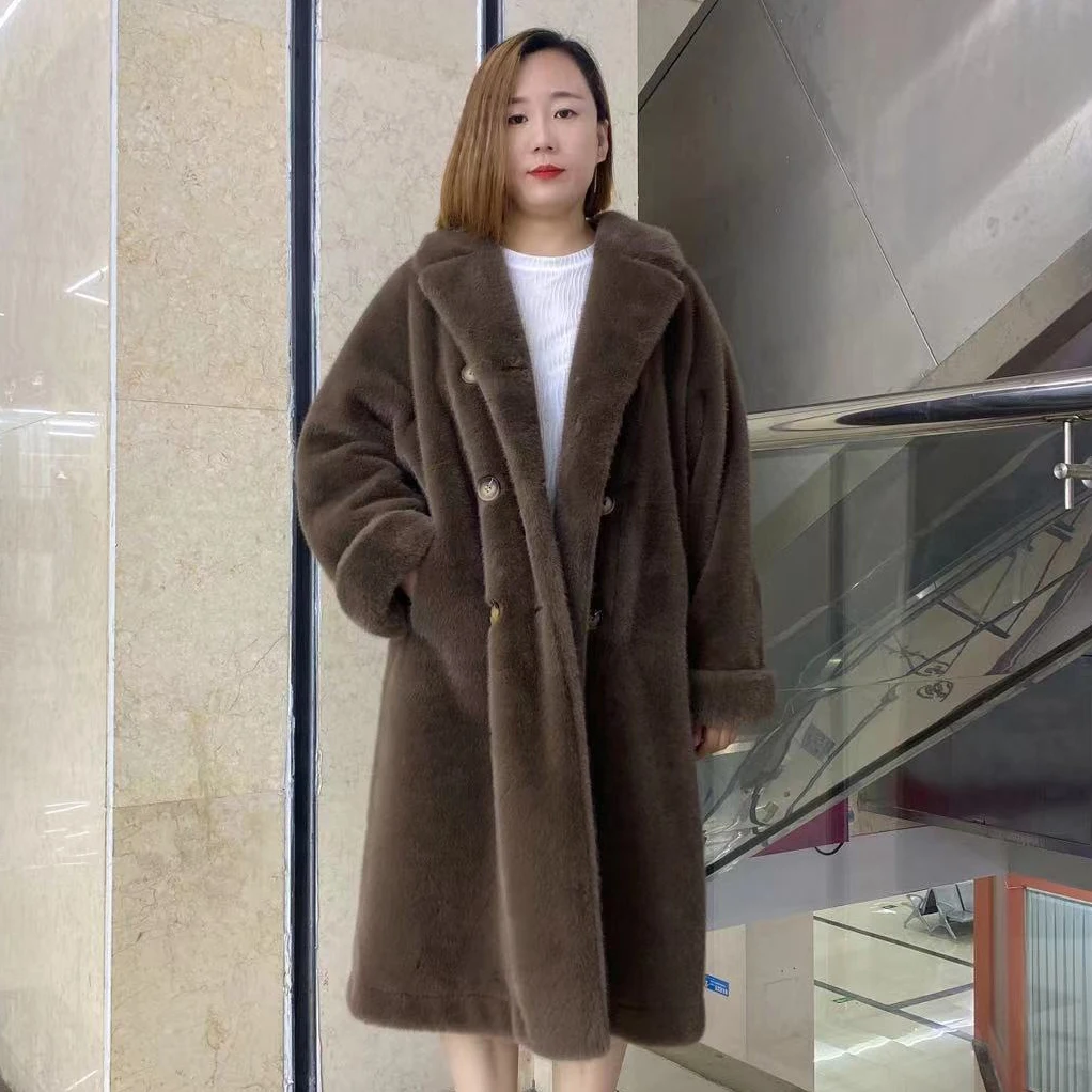 

Winter Winter coat female Imitation Mink Plush Long Loose Thickened Fur One Piece Suit Collar Fur Coat for Women