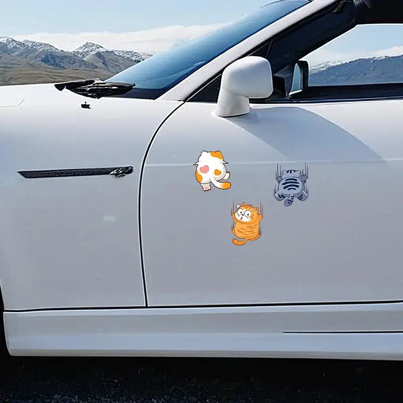 Scratch Cat Car Sticker 3X Funny Bumper Decals Cats Scratch Cover Three Cats Scratch Cover Animal Stickers Stylish Car Decals