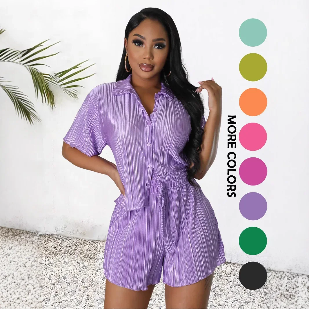 Summer Elegant African Clothes for Women Dashiki African Half Sleeve Polyester Top Short Pant 2 Piece Matching Sets Outfits 2025