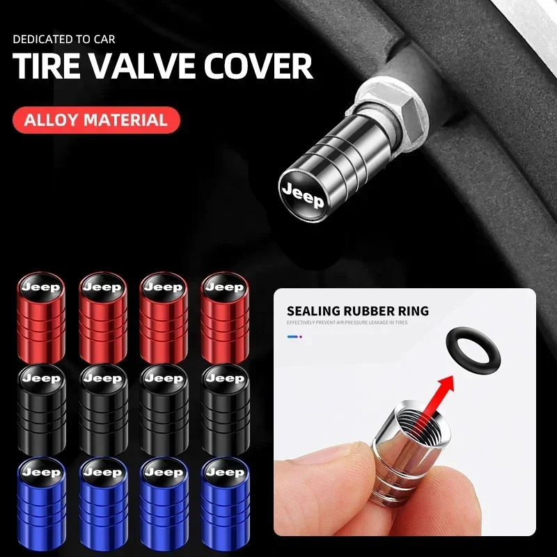 

Комплект из 4 колпачков на ниппели для шин с логотипом автомобиля для Jeep Grand Cherokee, Wrangler JK, Gladiator, Compass, Renegade, Patriot, Liberty
