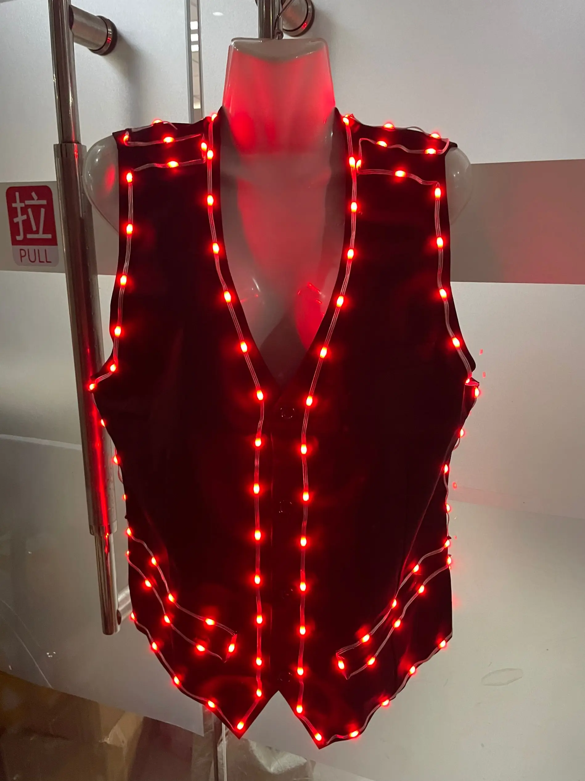 Led Lichtgevende Vest Hoed Bar Kostuum Jas Dj Singer Party Glow-In-The-Dark Nachtclub Bar Outfit Danser Podiumkleding Zangeres Outfit