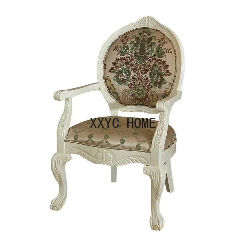 

American Antique Solid Wood White Boss Leather Chair Study Chair Computer Chair