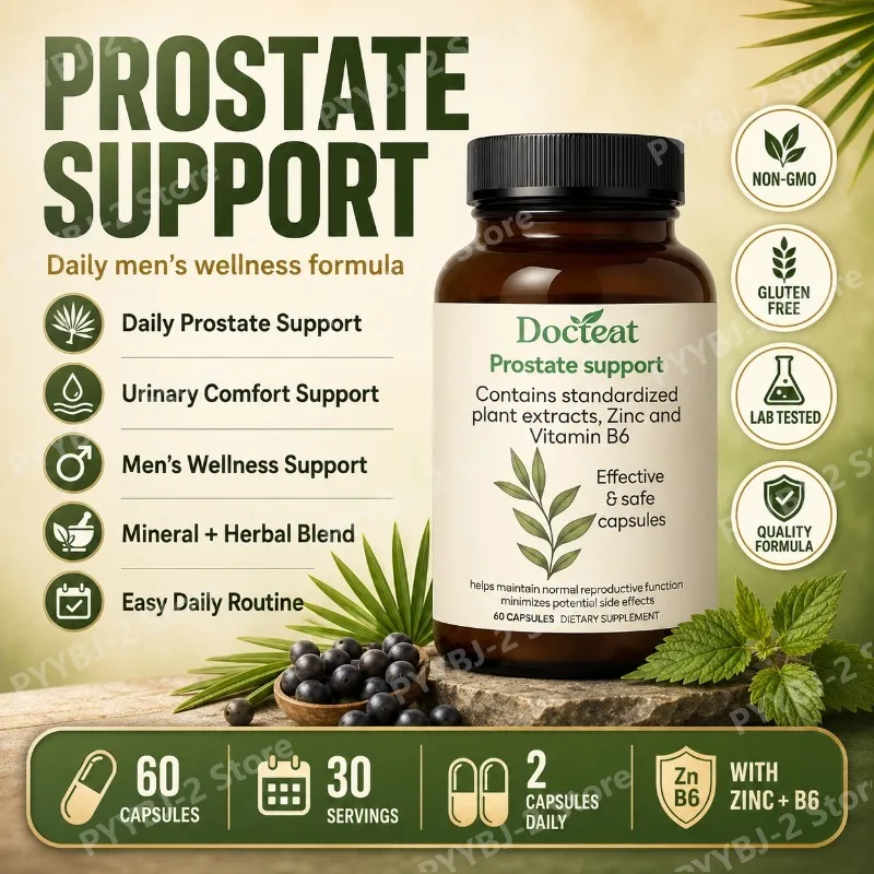 

Saw Palmetto Plant Capsules 60 Count Male Urinary System Health — Vitamin B6,Zinc & Nettle Root Extract Prostate Support Formula