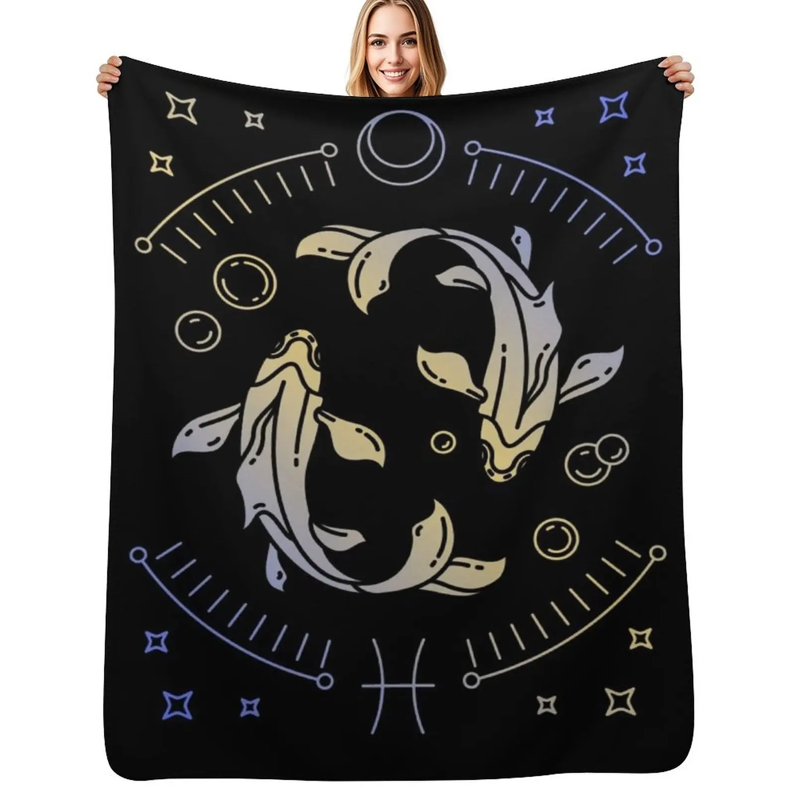 Golden Pisces Design - Age of Pisces - Pisces Gift, Zodiac Astronomy, Phone Case, Shirt, Pisc Throw Blanket