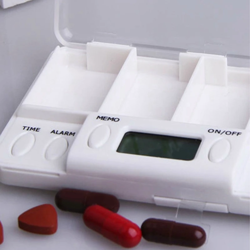 Pill Dispenser Container Alarm Clock Taking Medicine Reminder Smart Personal Pill Containers Pill Box Medicine Chest White