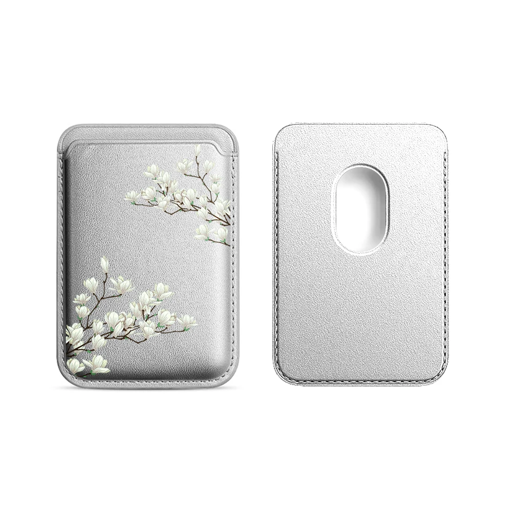 Magnolia Leder-Kartenetui Handyhülle Magnetische Hülle Geeignet für alle iPhone Magsafe Karten Blumen Handy-Rückentasche – Detail 18