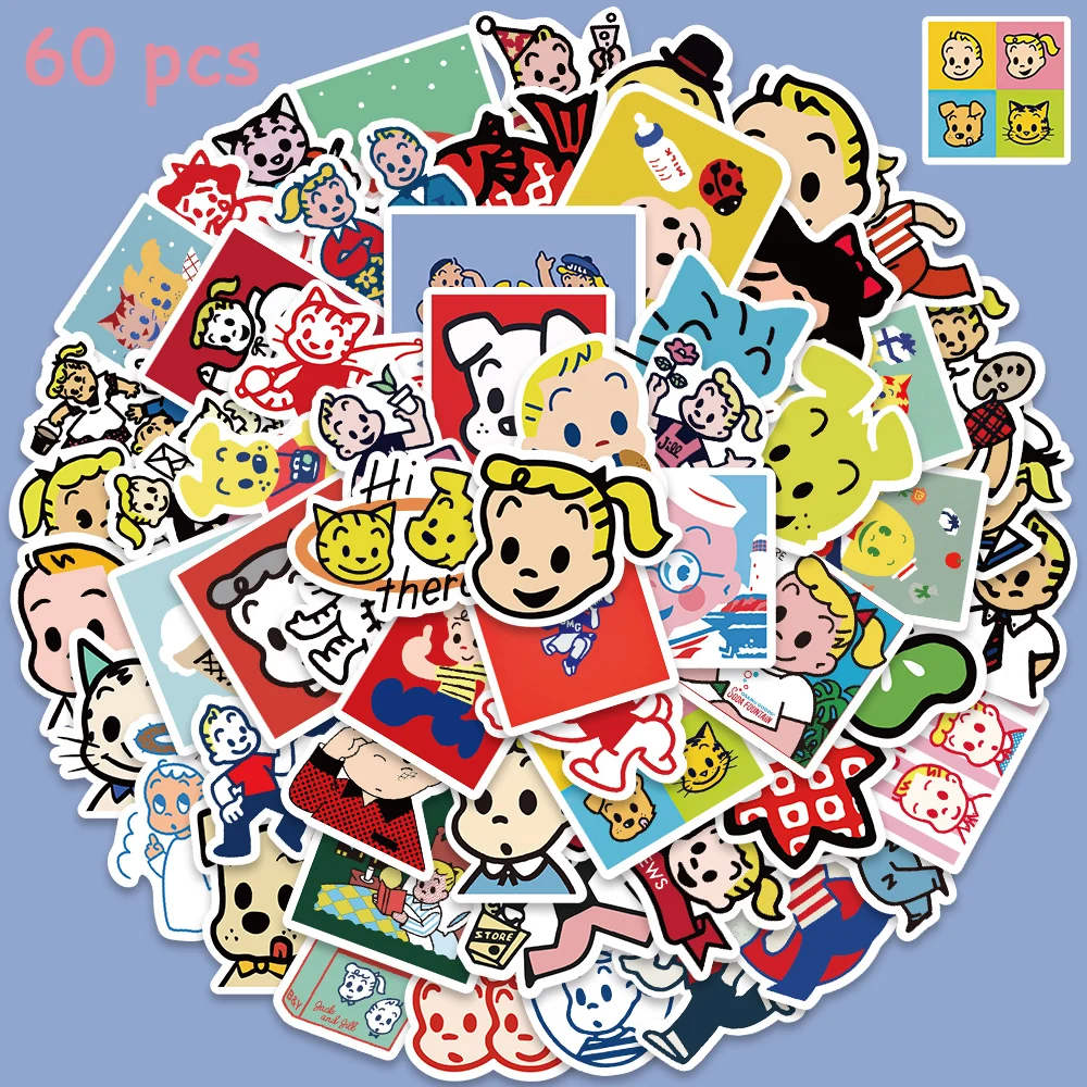 60pcs Japanese Artists Cartoon Drawing Stickers Cute Children Decals For Laptop Luggage Notebook Fridge Refrigerator Sticker