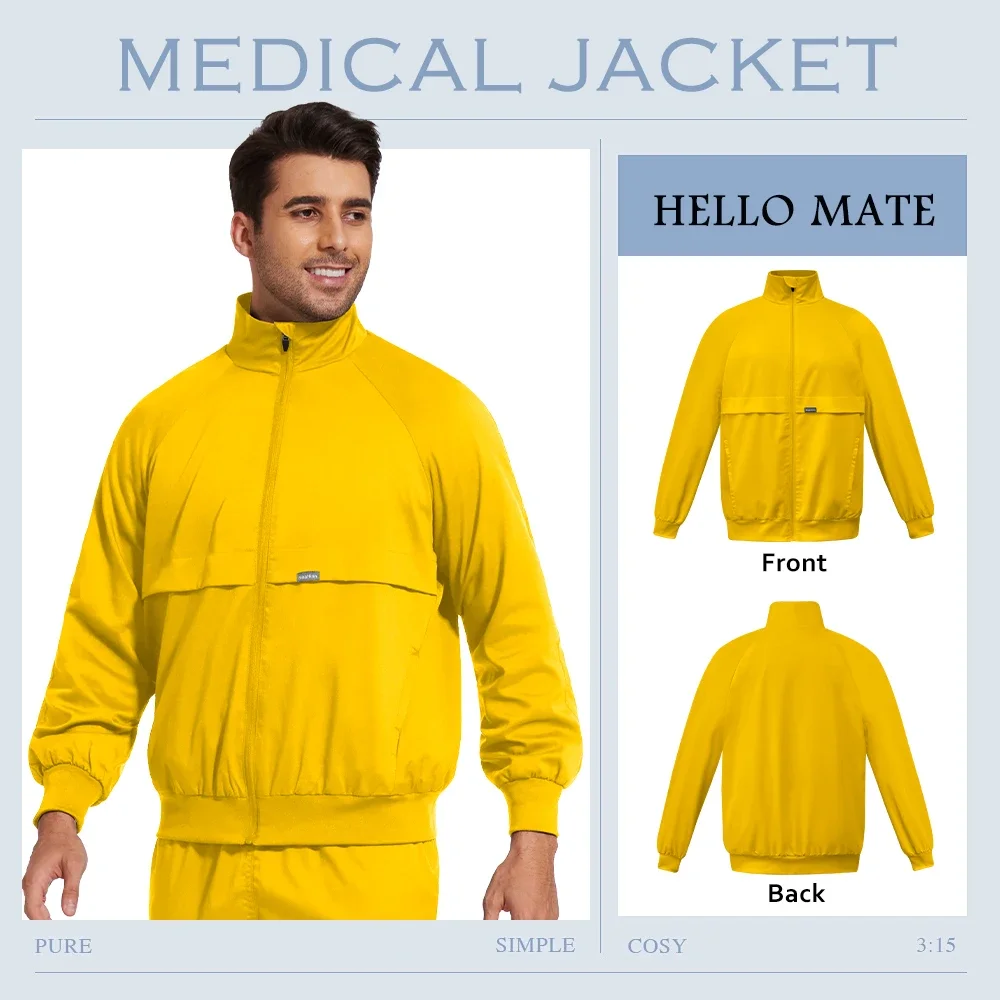 Unissex azul azul preto manga longa casaco hospital enfermeira uniforme laboratório farmácia trabalho jaqueta médico esfrega topo dental dentista workwear