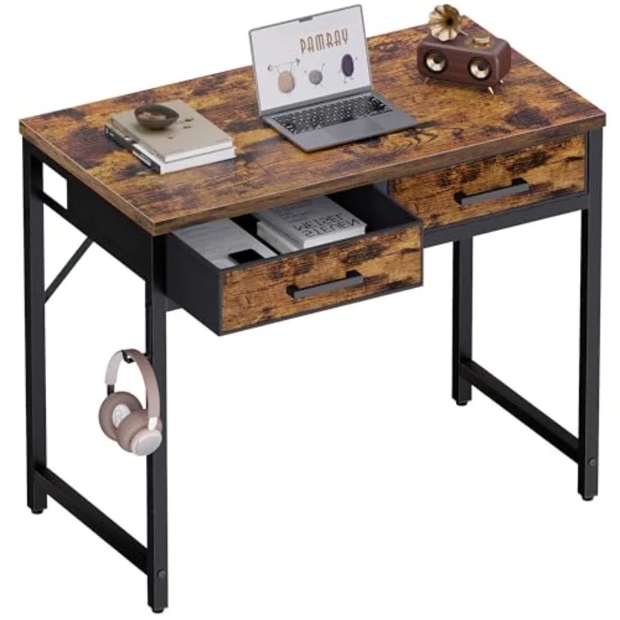 

Small Computer Desk with 2 Drawers for Bedroom Study Writing Home Office Table for Small Spaces
