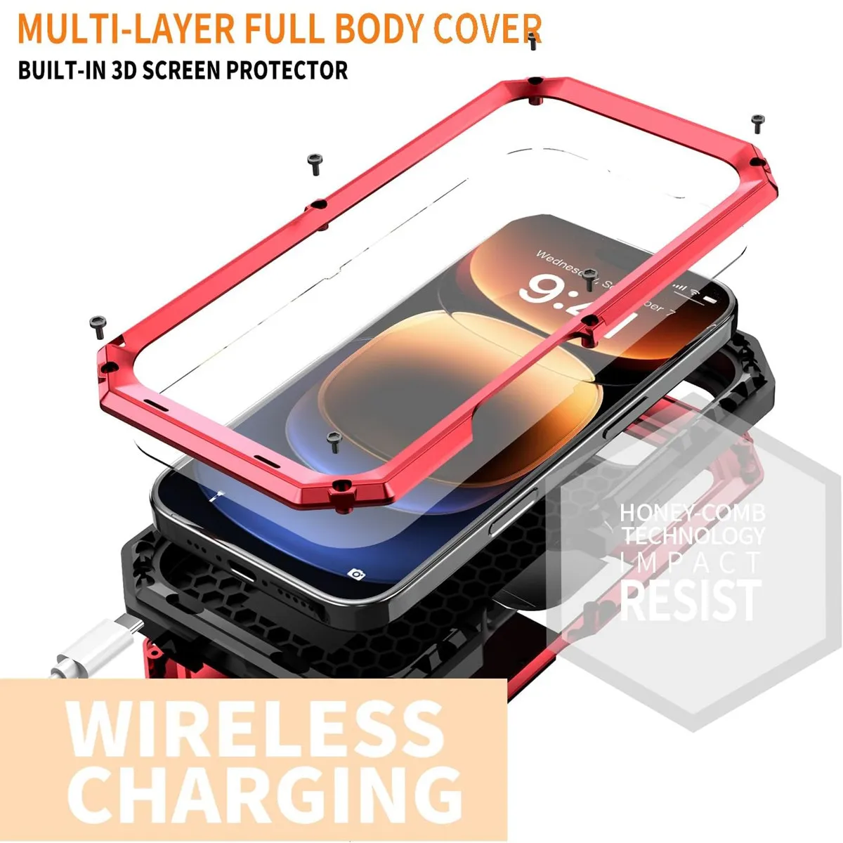 Military Heavy Duty Metal Case for iPhone 13 14 15 16 17 Pro Max Slide Camera Built-in Screen Protector Full Body Hybrid Cover