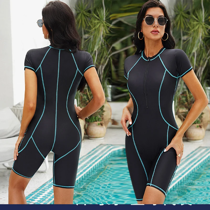 Diver suit short sleeve zipper sun protection fast dry surf snorkeling suit slim jellyfish suit one-piece swimsuit beach swimsui