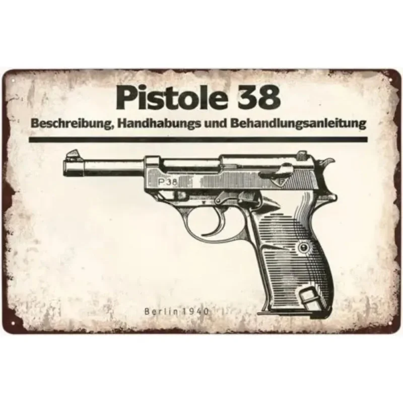 Letrero Metálico Retro Walther P38 - Decoración de Pared Vintage, Letrero Artístico de Colección, 1 Pieza