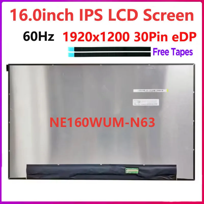 

16.0"inch Laptop LCD Screen NE160WUM-N63 NE160WUM N63 Replacement Display Panel isplay Matrix EDP 30pins 1920x1200