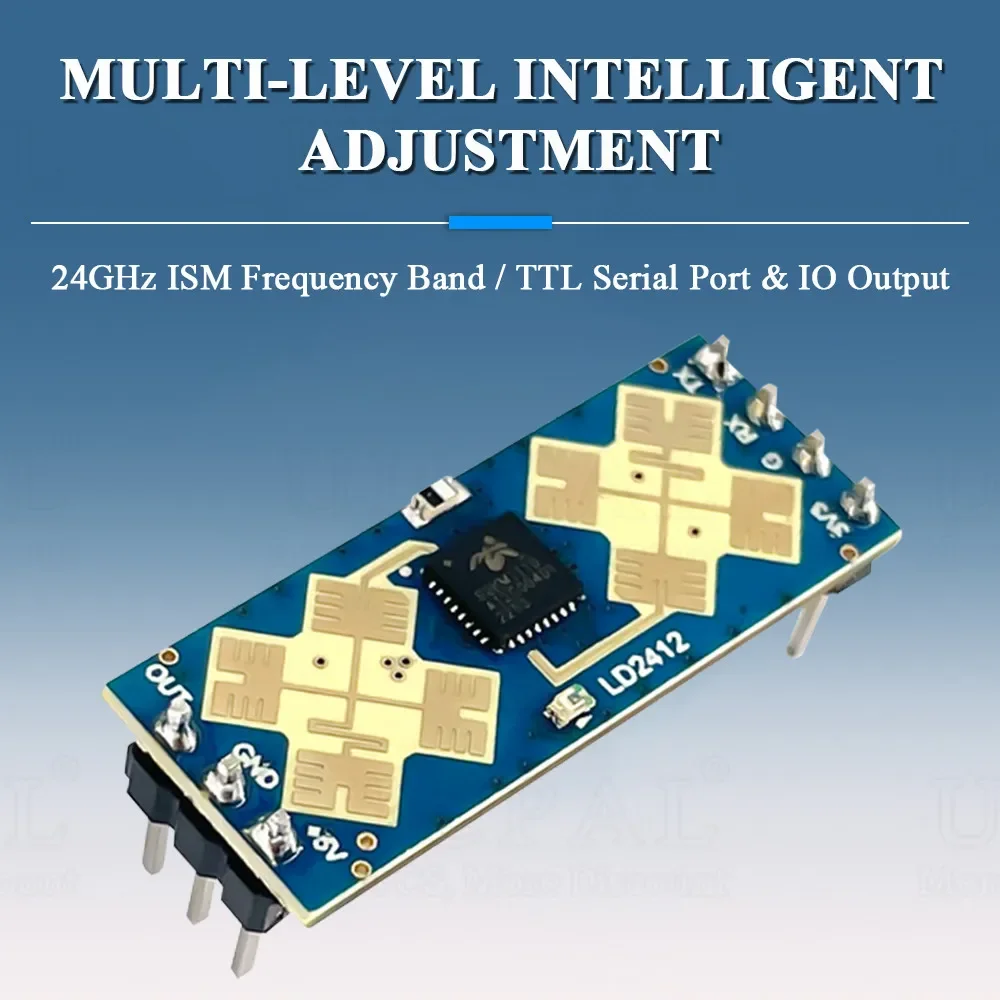 Ld2412 sensor de módulo de radar de detecção de presença humana 24ghz ism sensores de movimento corporal sensível à frequência 9m gpio uart saída 7pin