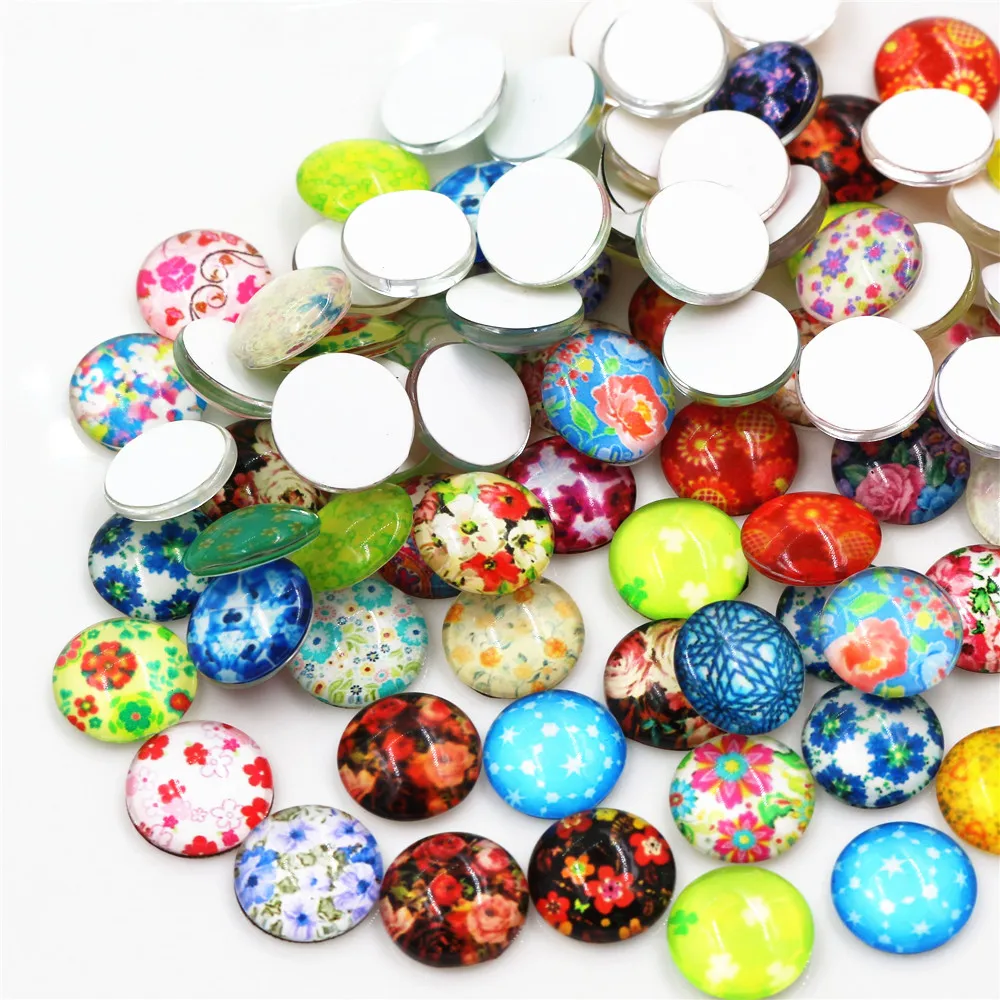 50pcs/Lot 12mm Colorful Fashion Photo Glass Cabochons Mixed Color Cabochons For Bracelet earrings necklace Bases Settings