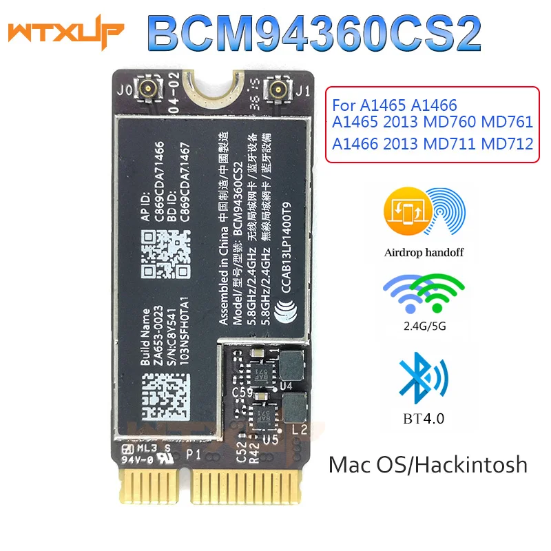 

BCM94360CS2 Bluetooth 4.0 Wifi Airport Card Wireless AC For Macbook Air 11" 13" A1466 A1465 2013 2014 2015 2017 Years