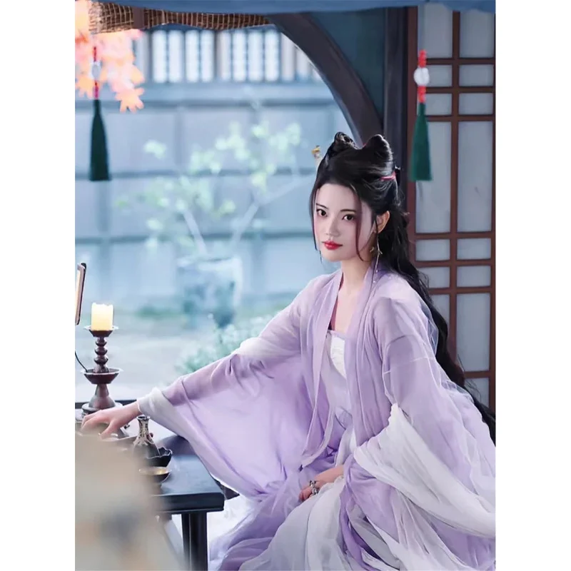 Чанъюэ цзиньмин пианино раньше элегантное платье с маленькой лисой одинаковая искусственная кожа Улучшенный костюм в ханьском стиле сказочное фиолетовое платье с большим рукавом Чанъюэ цзиньмин пианино раньше элегантное платье с маленькой лисой одинаковая искусственная кожа Улучшенный костюм в ханьском стиле сказочное фиолетовое платье с большим рукавом