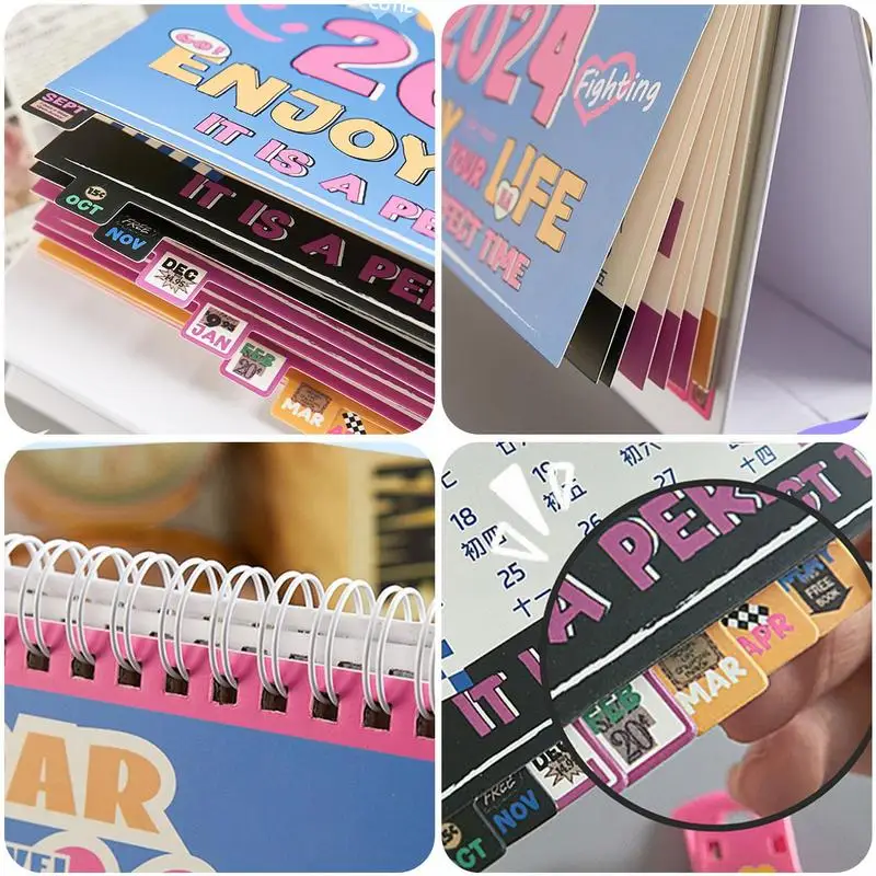 تقويم مكتب صغير مع معلومات عطلة ، أنيق وجميل للمنزل ، سيارة ، مدرسة ، سطح المكتب ، 2024