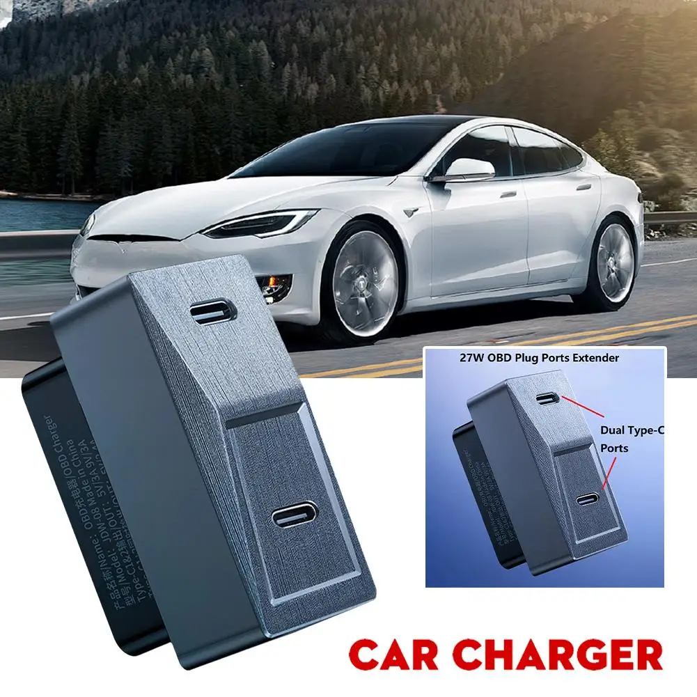 

For Tesla Highland 2024 OBD Charger Adapter Fast Charging 27W + USB C Dual Electronics Port Port USB Port Car U9U3