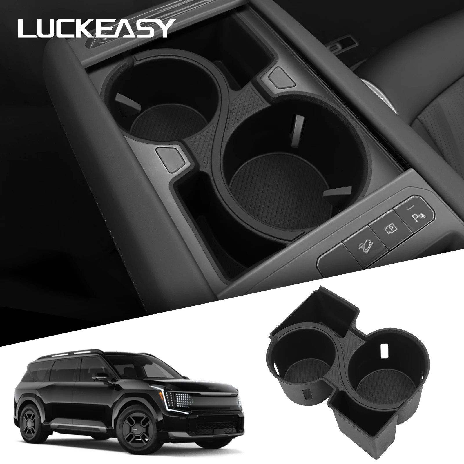LUCKEASY für Kia EV9 2024-2025 Mittelkonsole Getränkehalter Auto-Innenausstattung Getränkehalter Aufbewahrungsbox Nur für Linkslenker