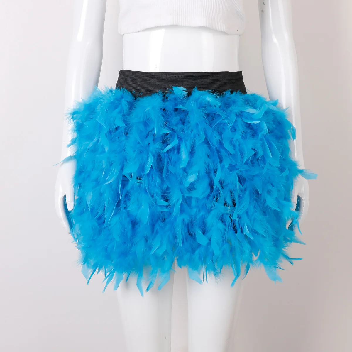 Einfarbiger Flauschiger Feder-Minirock mit Elastischem Hohem Bund für Halloween, Karneval, Kostümpartys und Bühnenauftritte – Detail 13