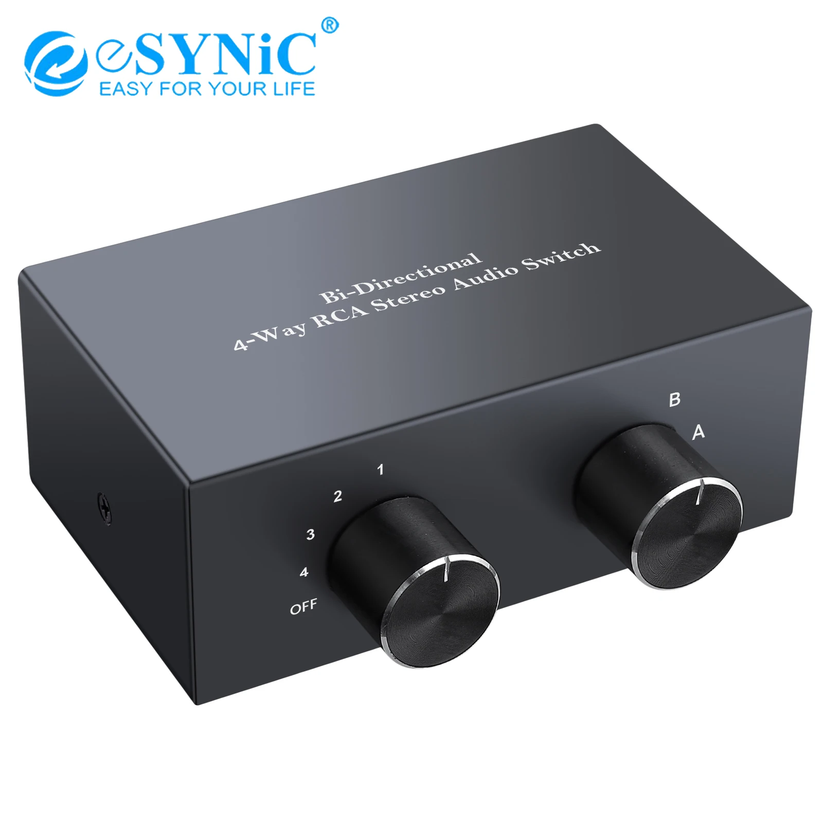 ESYNiC 4-Way Stereo Bi-Directional Audio Switcher 2 x 4 4 x 2 L/R Sound Channel RCA Splitter Switch Selector for DVD Speaker