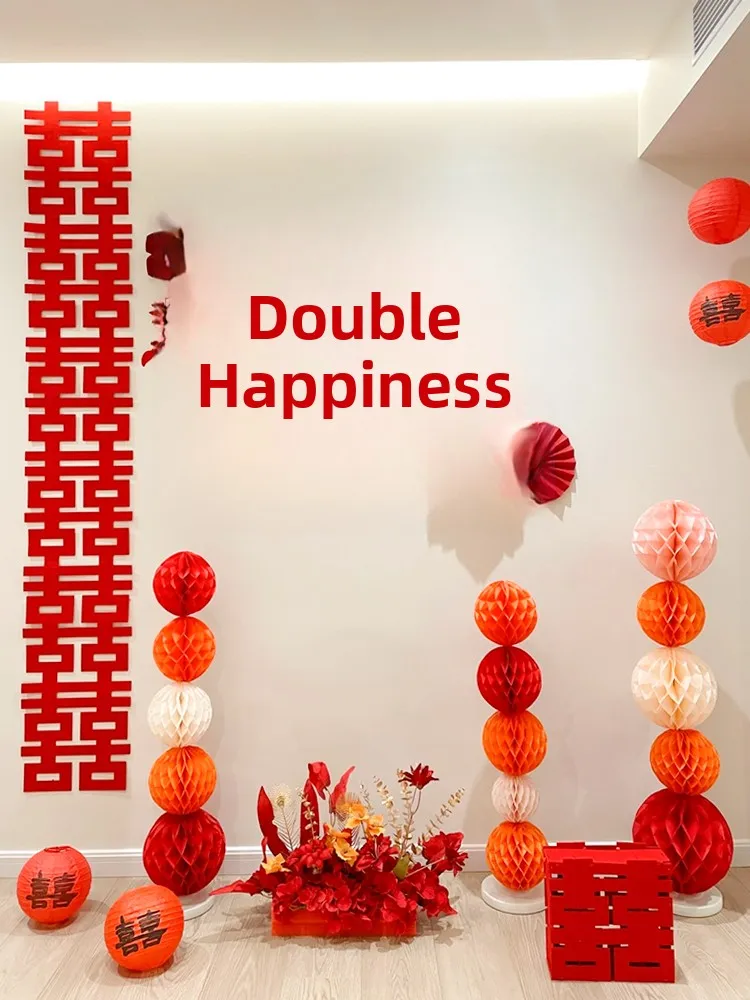 Wedding Special Large Double Happiness Character Stickers Bedroom Living Room Background Wall Decorations Non-Woven Fabric view 4