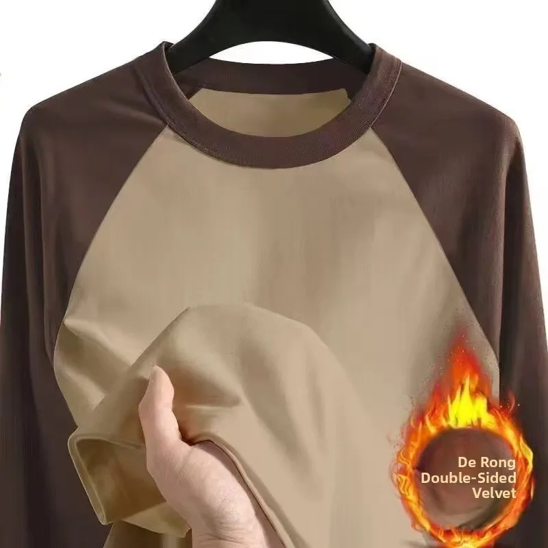 

New 2024 Men's Double-sided Camere Long Sve T-irt Warm Pure Color Colion Color Base Layer irt Casual Knitted Wear