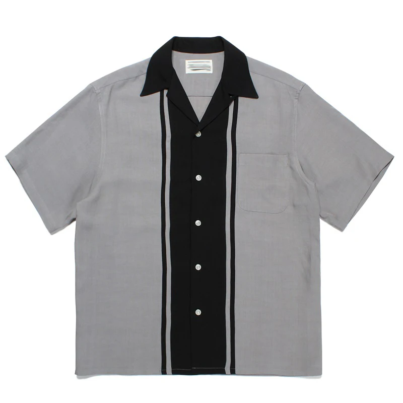 Pdmcms 23ss 新しいツートーン 50sshirt ストライプカラーブロックカジュアルハワイアン半袖シャツ