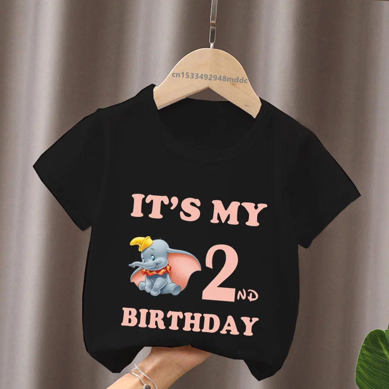 It's My 1 2 3 4 5 6 7 8 9 Years Birthday Boys Girls T shirt Dumbo Cute Elephant Print Kids Clothes Kawaii Baby Children T-Shirts