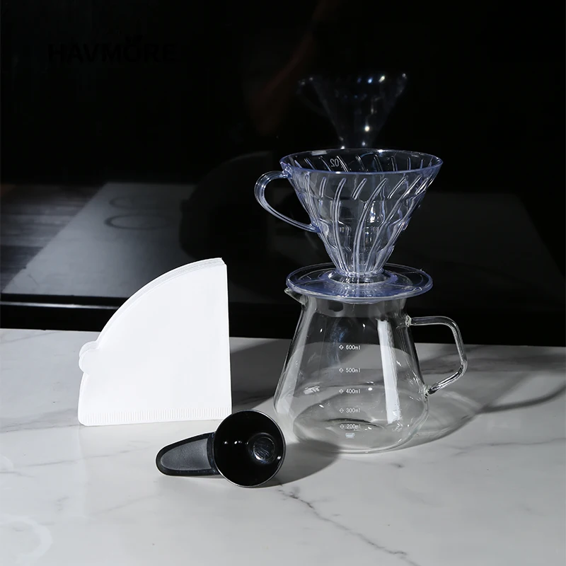 Pour Over Coffee Dripper Set 600ml Glass  Server V02 Funnel Drip Maker Brew Cup Coffee Set with  Filter Paper