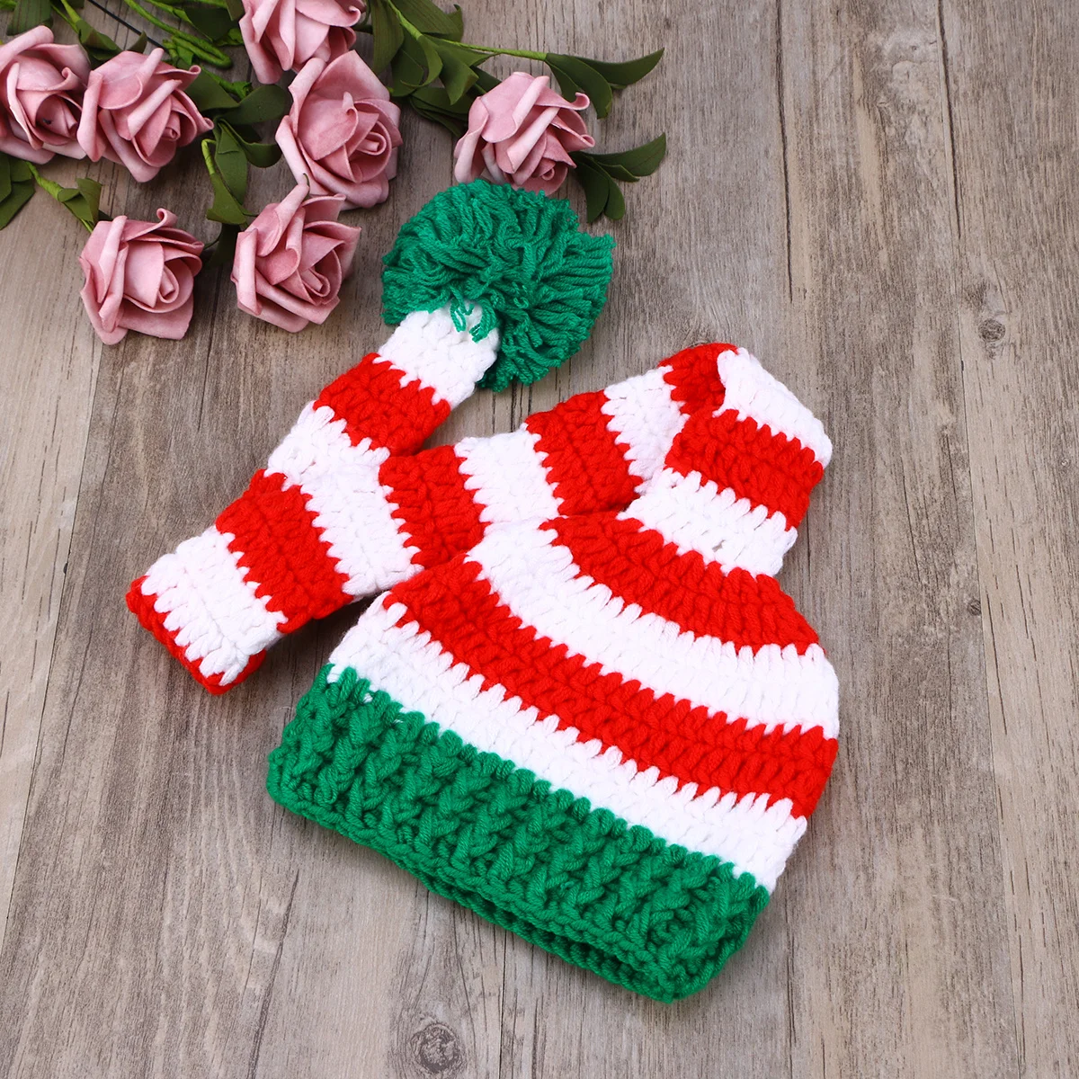 

Handmade Crochet Newborn Long Tail Hat Dark Size L Elastic Breathable Newborn Photo Prop Christmas Hat Baby