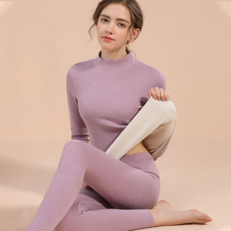 Women's Thermal Underwear Set Thickened Fleece-lined Winter Female Pajamas Sets Fashion Lady Underwear Suit Seamless Tights Set