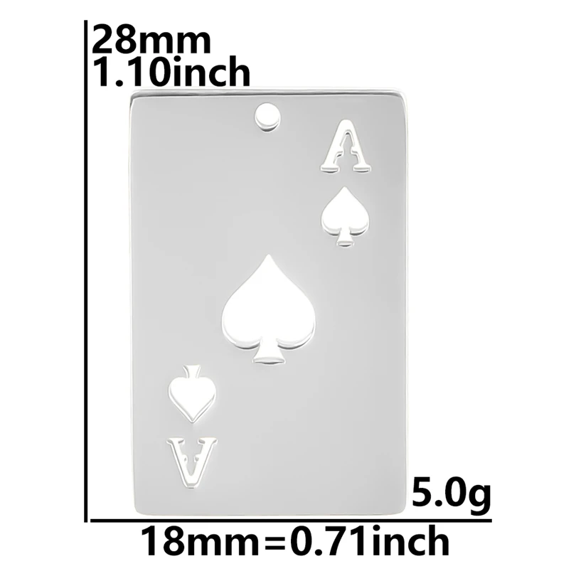 5pcs/Lot Stainless Steel Creative Poker Playing Cards Charms Ace Pendant for Jewelry Making Necklace Keychain Supplies Wholesale