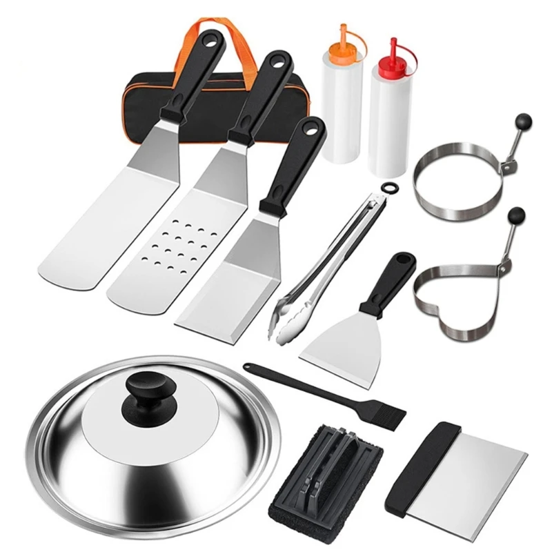 14Pcs Grilling Accessories with Scrapers, Shovel, Tongs, Burgers Press, Eggs Rings TOP quality