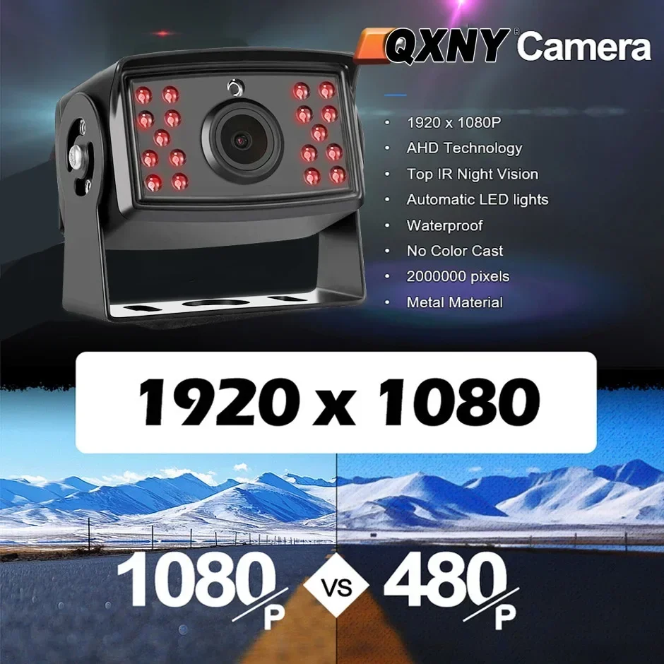 HD Infrared Vision Rear View Reverse Backup Camera Waterproof AHD 720P/1080P for Vehicle Truck Bus Van Rv Parking Record Monitor