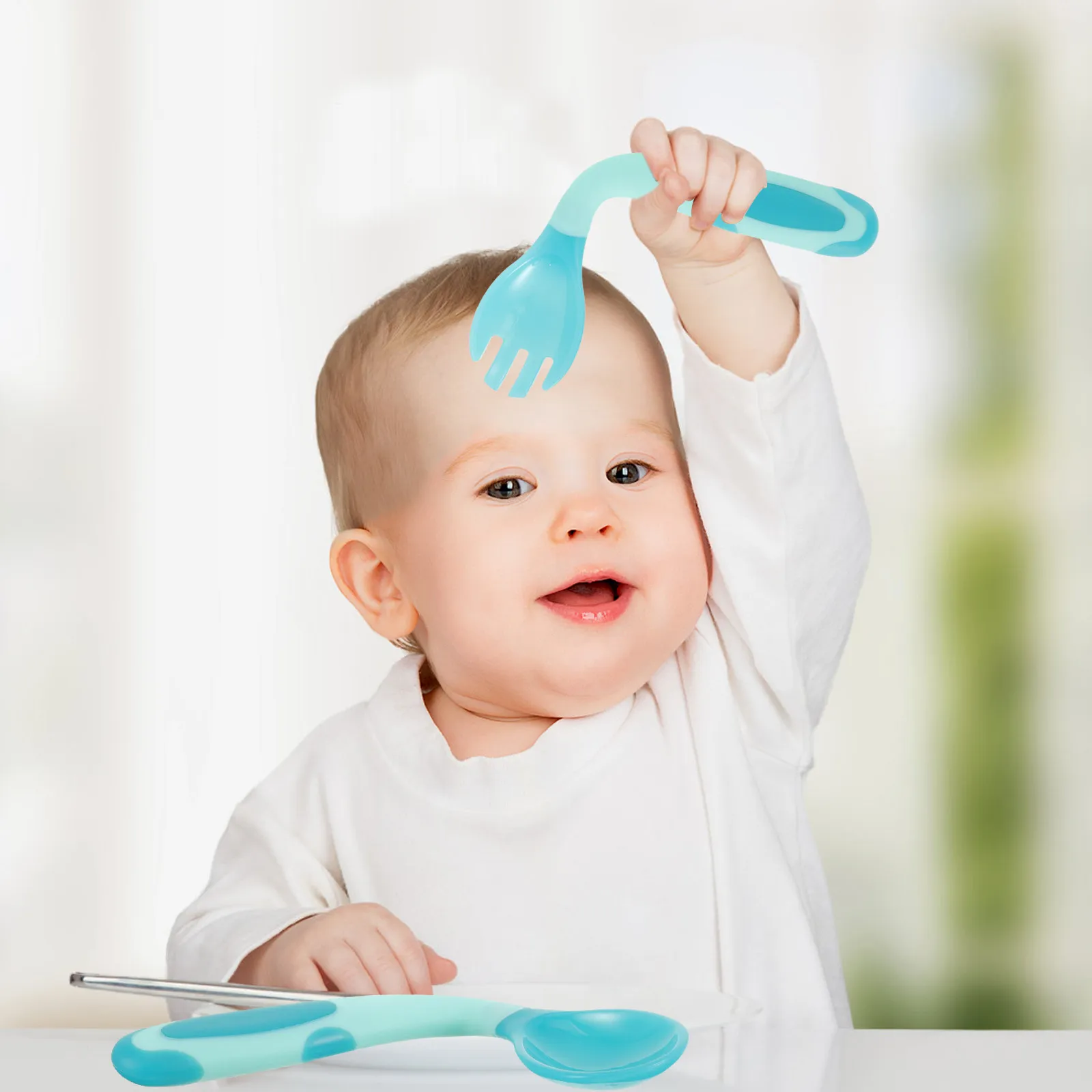 

1 Set Silicone Fork Spoon Combo For Baby Toddler Utensils Lightweight Training Tableware Infant Feeding Scoop Portable Eating