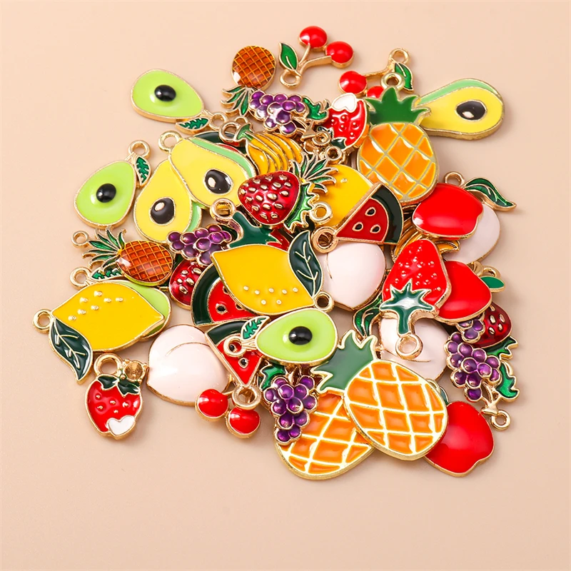20 Stück Niedliche Gemischte Frucht-Anhänger Emaille Erdbeer-Trauben-Kirsch-Charms für Schmuckherstellung Halsketten Ohrringe DIY Basteln Geschenk – Detail 3