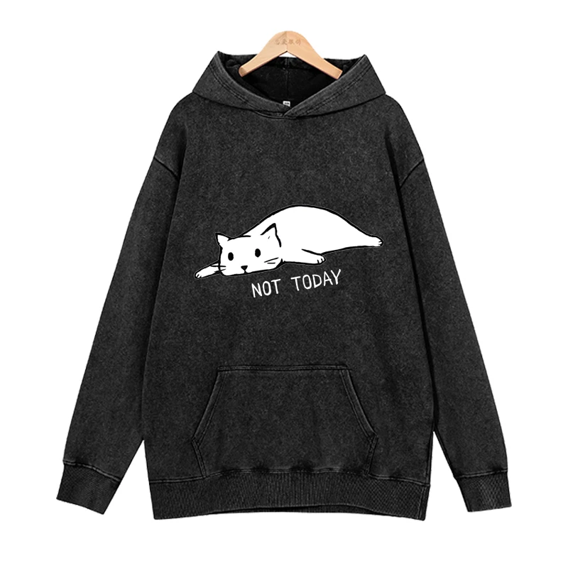 Weekend lazy cat trend autumn and winter round neck women's hooded printed loose casual men's and women's hooded sportswear