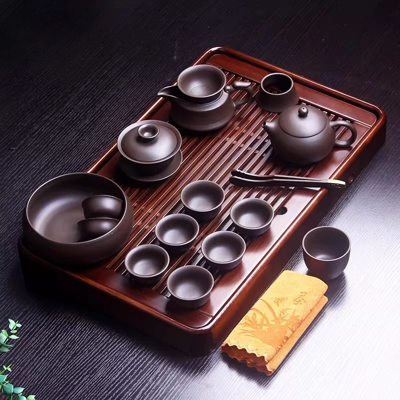 

Chinese Kung Fu Tea Tray Living Room Hospitality Pot Nordic Luxury Tea Tray Drainage Ceremony Bandeja Madera Home Decorationgs