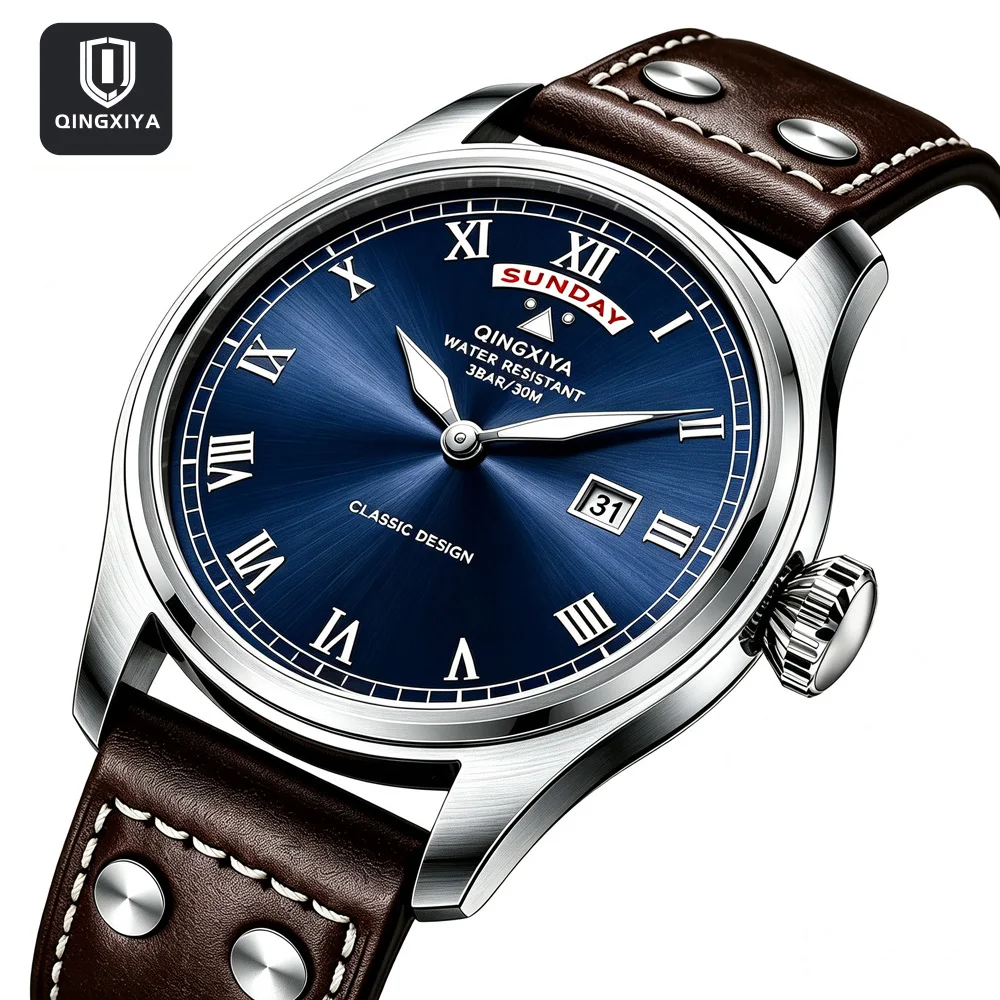 QINGXIYA Modische Casual Herren Quarzuhr Luxus Leder Wasserdichte Sportuhr Militäruhr für Männer Relogio Masculino – Detail 15