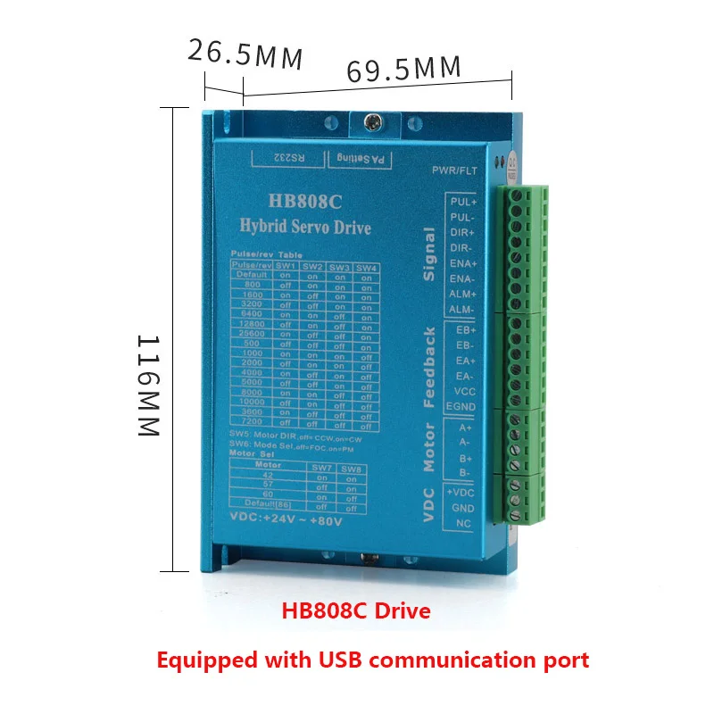57HSE2.2N NEMA23 Closed Loop Stepper Motor + HBS57HD 2 Phase Hybrid Servo Drive kit + 3M Encoder Cable