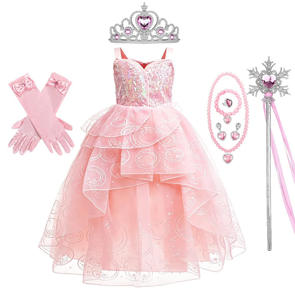 Rosa Guter-Hexen-Kostüm Mädchen Geburtstagskleid Luxuriöses Kinder-Halloween Glinda Cosplay Kostüm – Detail 7
