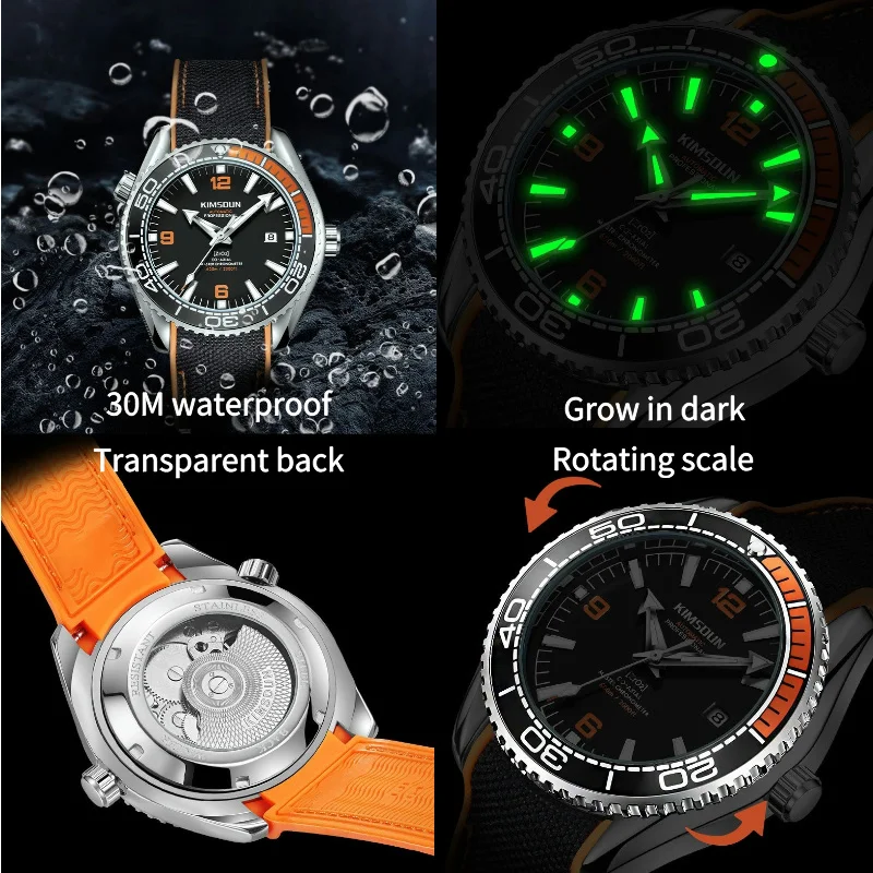 Men\'s automatic mechanical watch Seamaster 45mm dial with calendar function rotatable scale with rubber strap waterproof 30M