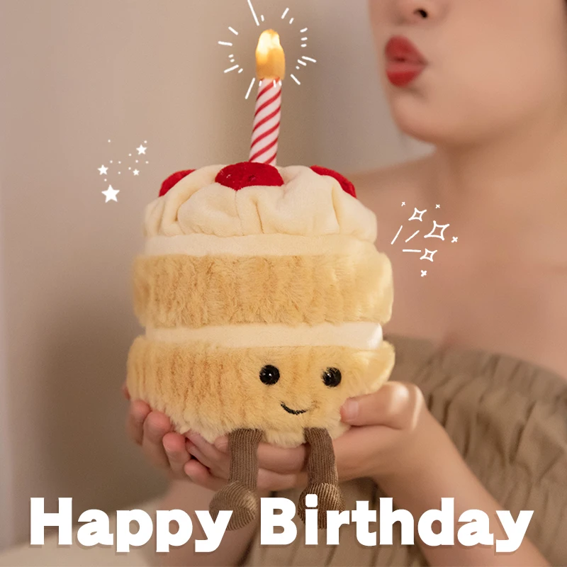 Plush Cake Birthday Gift Fun Simulation Birthday Cake Doll with Music Female Strawberry Luminous Small Cake Birthday Party