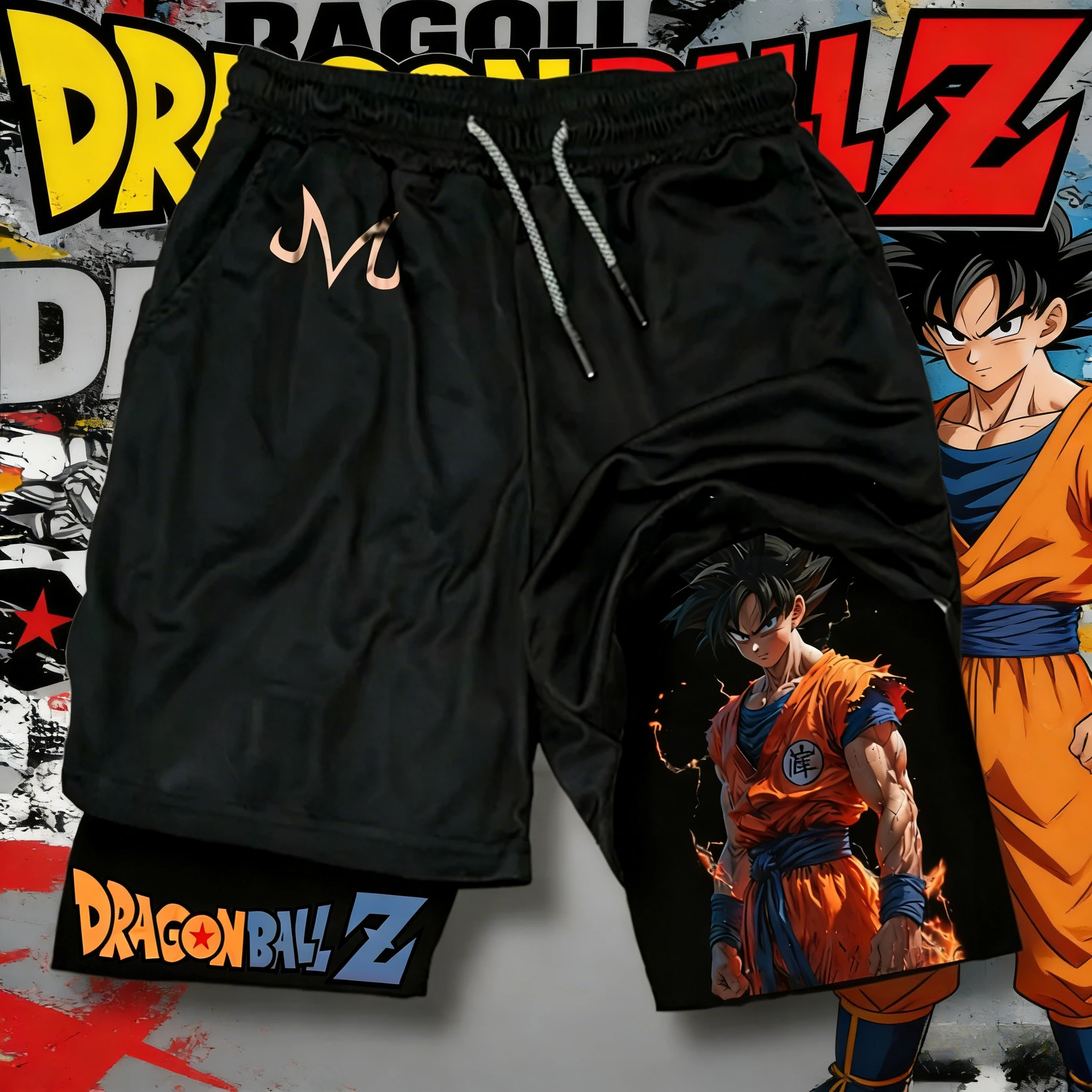 

Dragon Ball Goku Print 2026 Summer Double-Layer Shorts Quick Dry Men's Fitness Running Loose Plus Size Fashion Casual Shorts