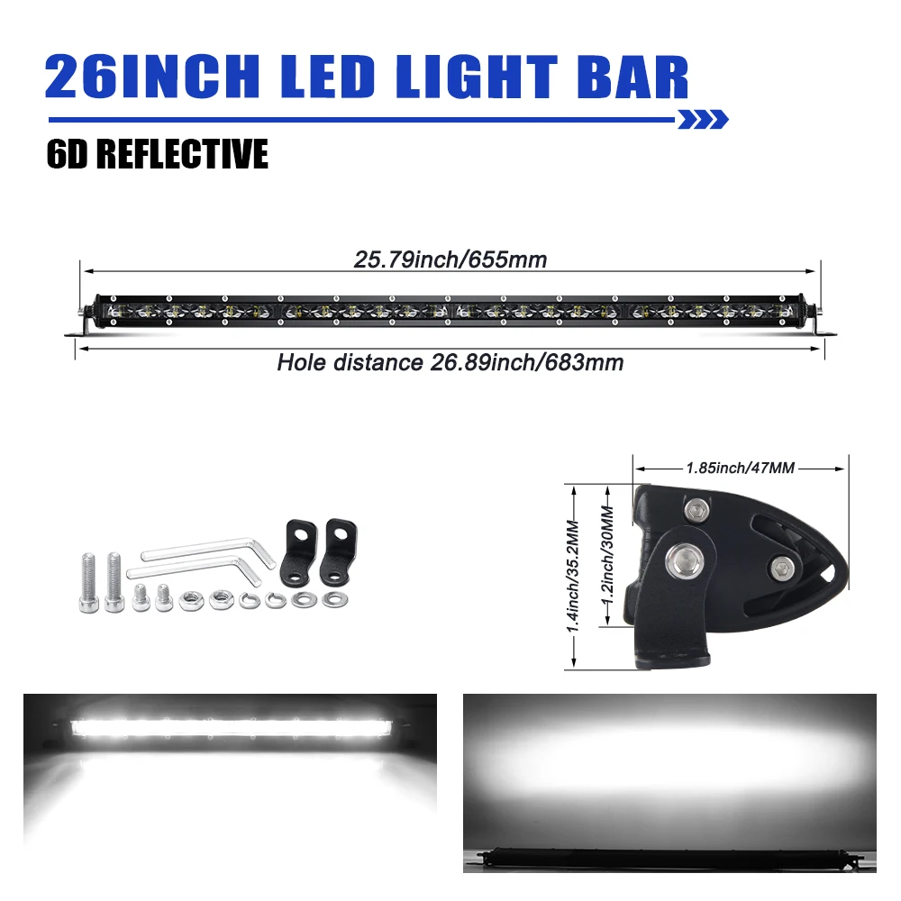 HAOLIDE 6D Ultra Slim LED Lichtbalk 1 Rij 7inch-50inch Rijlicht 6000K Wit voor Offroad 4X4 SUV UTV IP68 12V 24V off-road