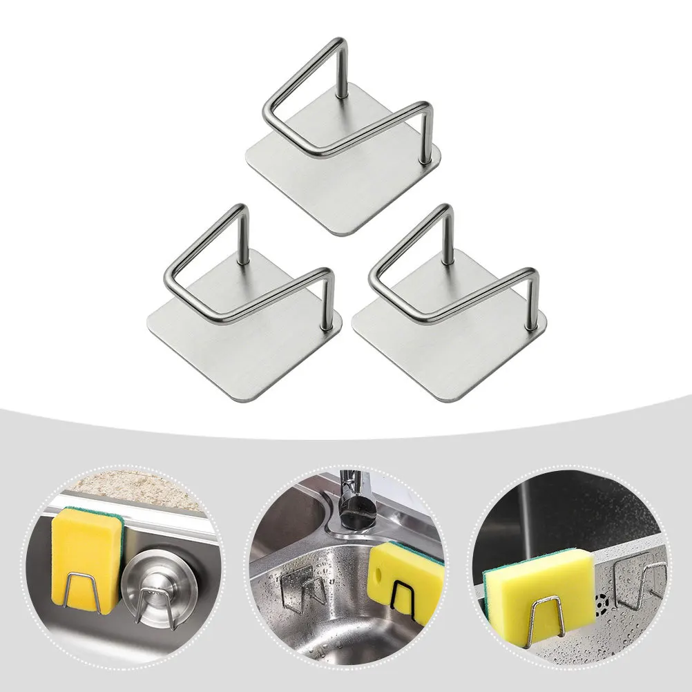 

3Pcs Stainless Steel Dish Rack Adjustable Draining Stand Space-Saving Kitchen Sponge Holder Wall Mount Punch-Free