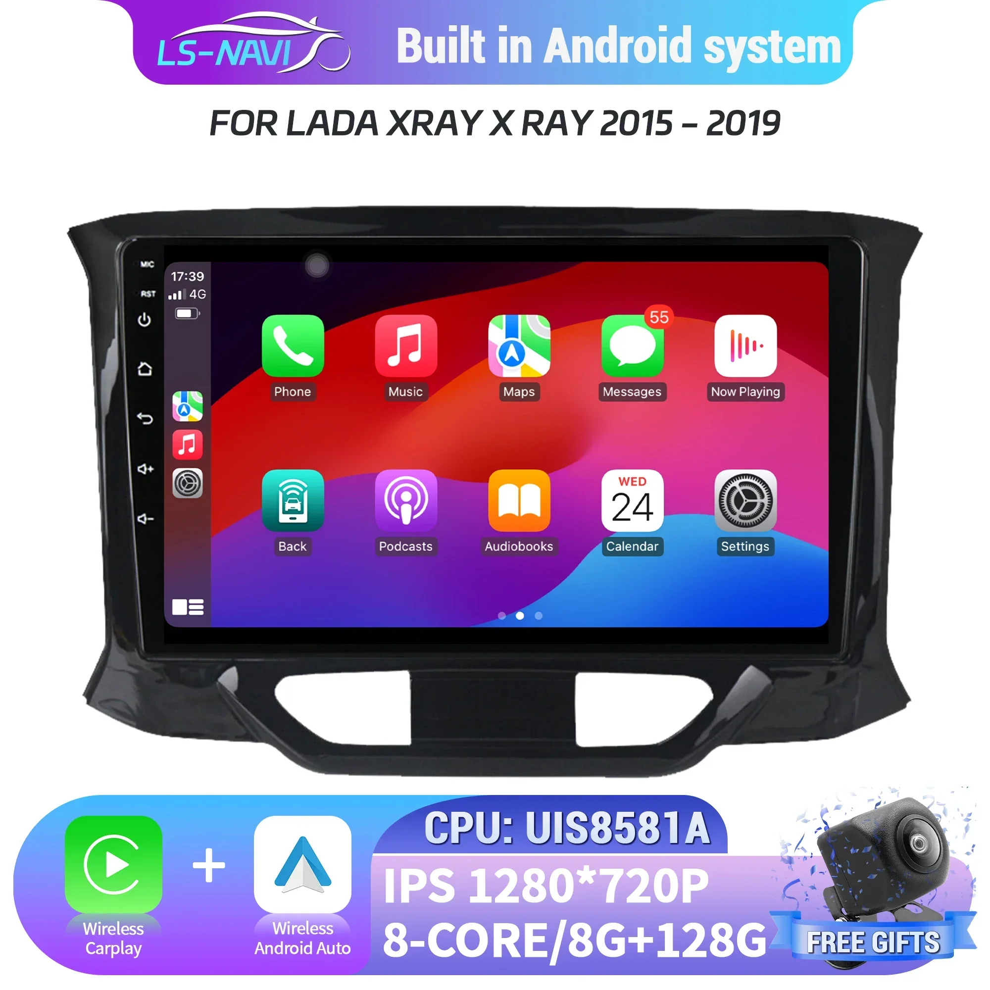 

Для LADA Xray X Ray 2015-2019 Carplay Android Auto Беспроводная навигационная система 4G GPS Сенсорный экран Мультимедийное головное устройство Стерео