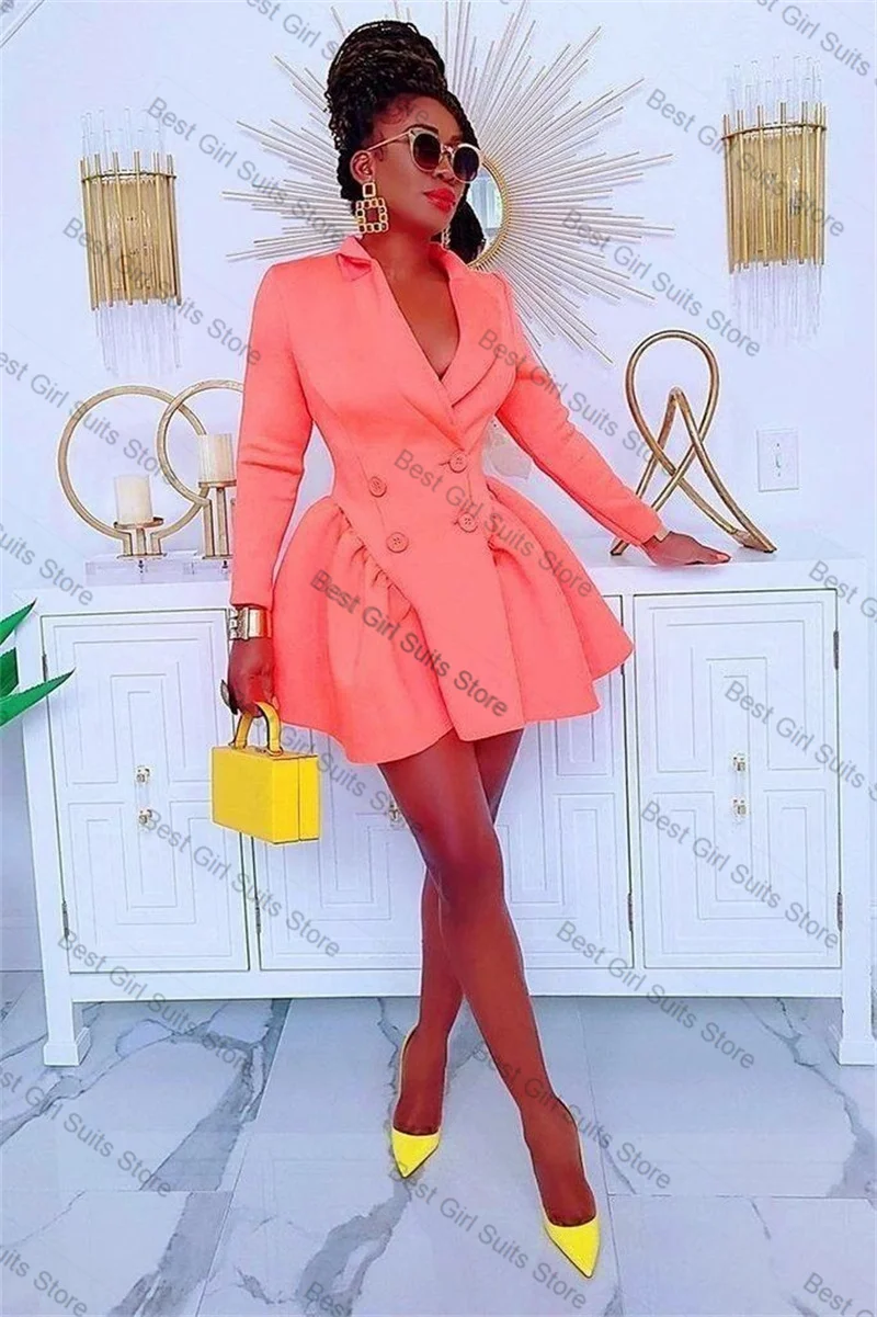 

Pink Women Suit 1 Pcs Blazer Skirt Prom Dress Formal Double Breasted Office Lady Jacket Customized Wedding Tuxedos Short Robe
